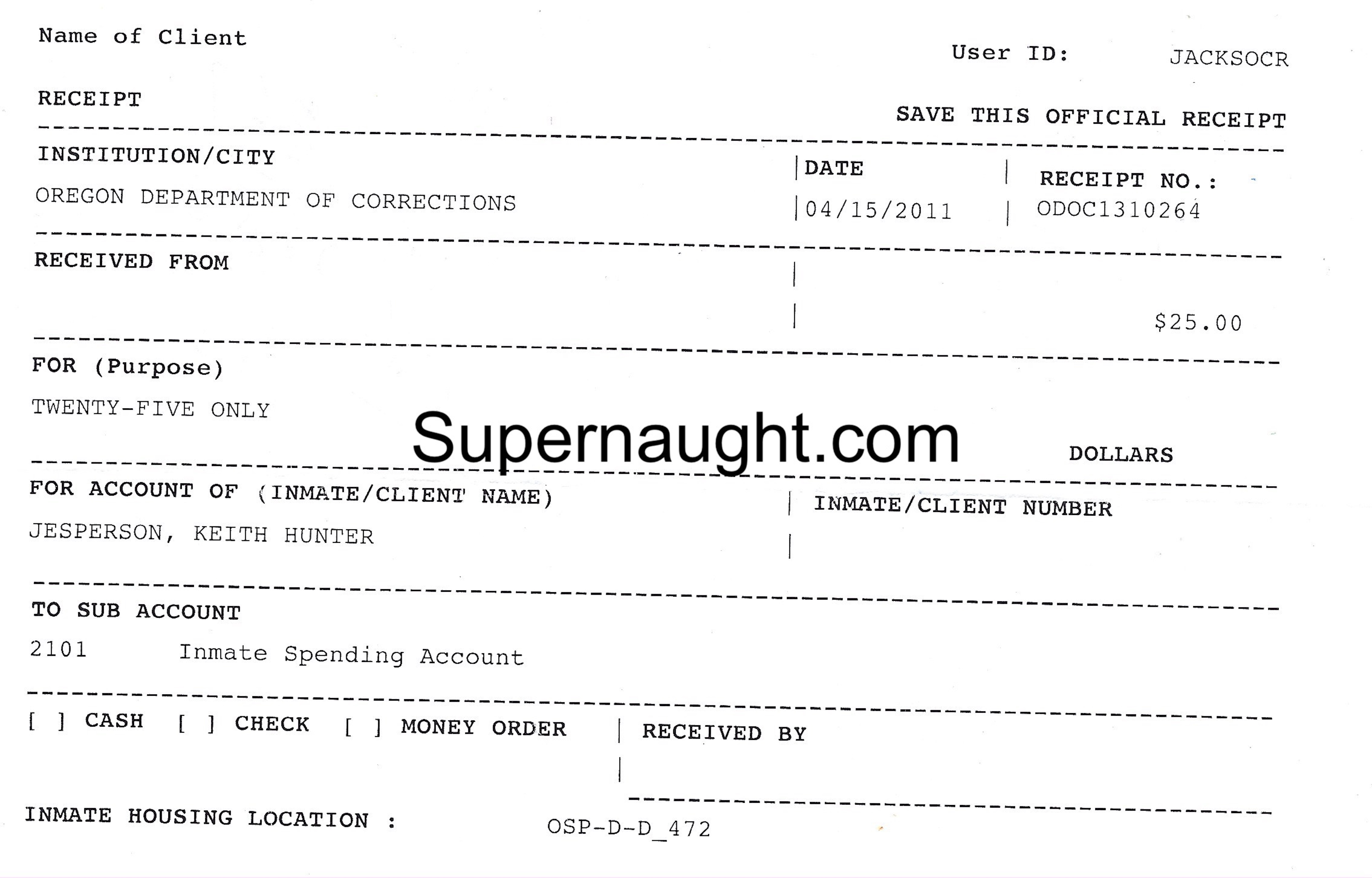 Keith Jesperson Receipt With Jesperson Math