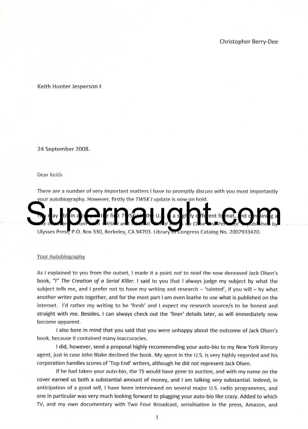 Keith Jesperson Signed Letter to Jesperson image 2