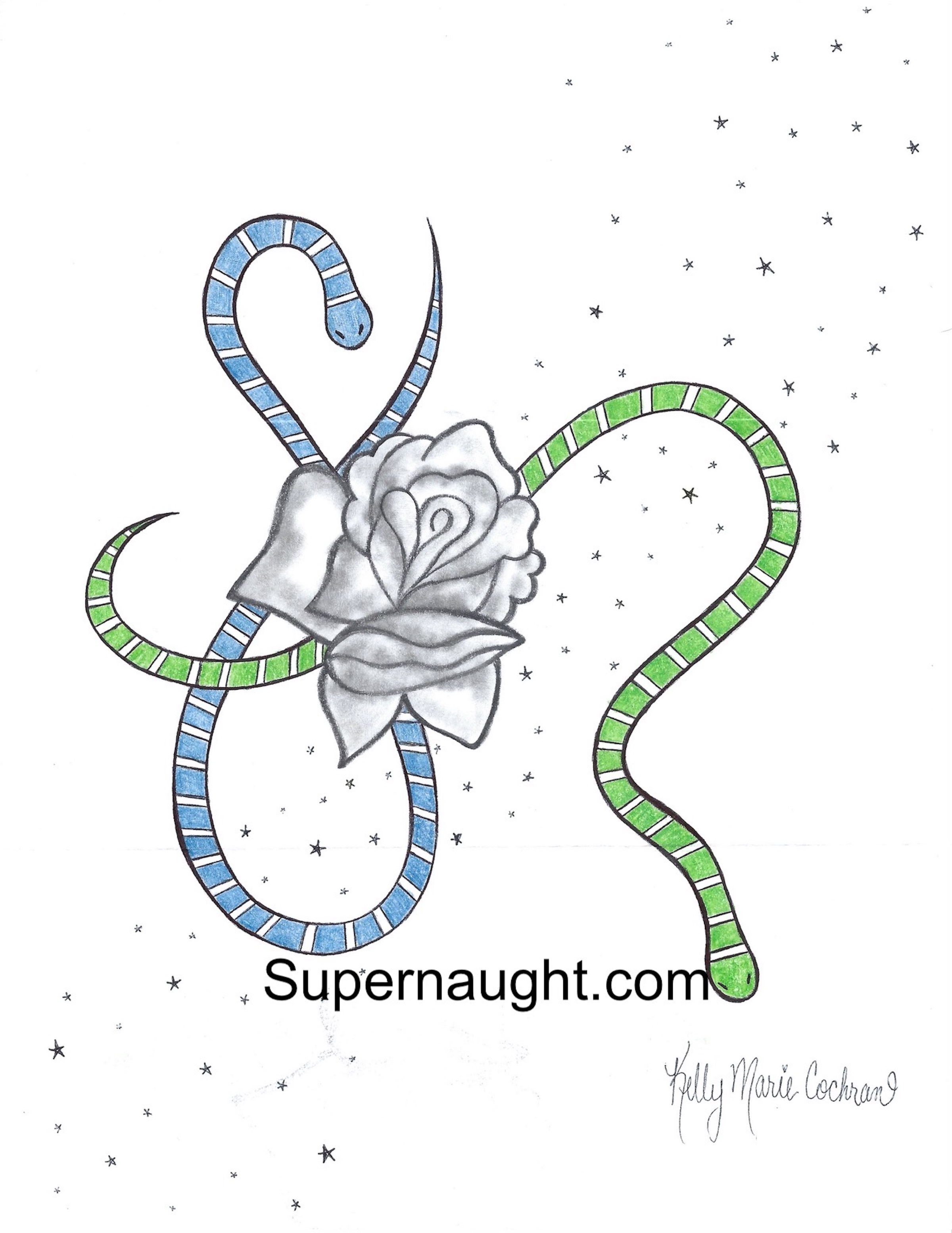 Kelly Cochran Rose Snakes Artwork Signed