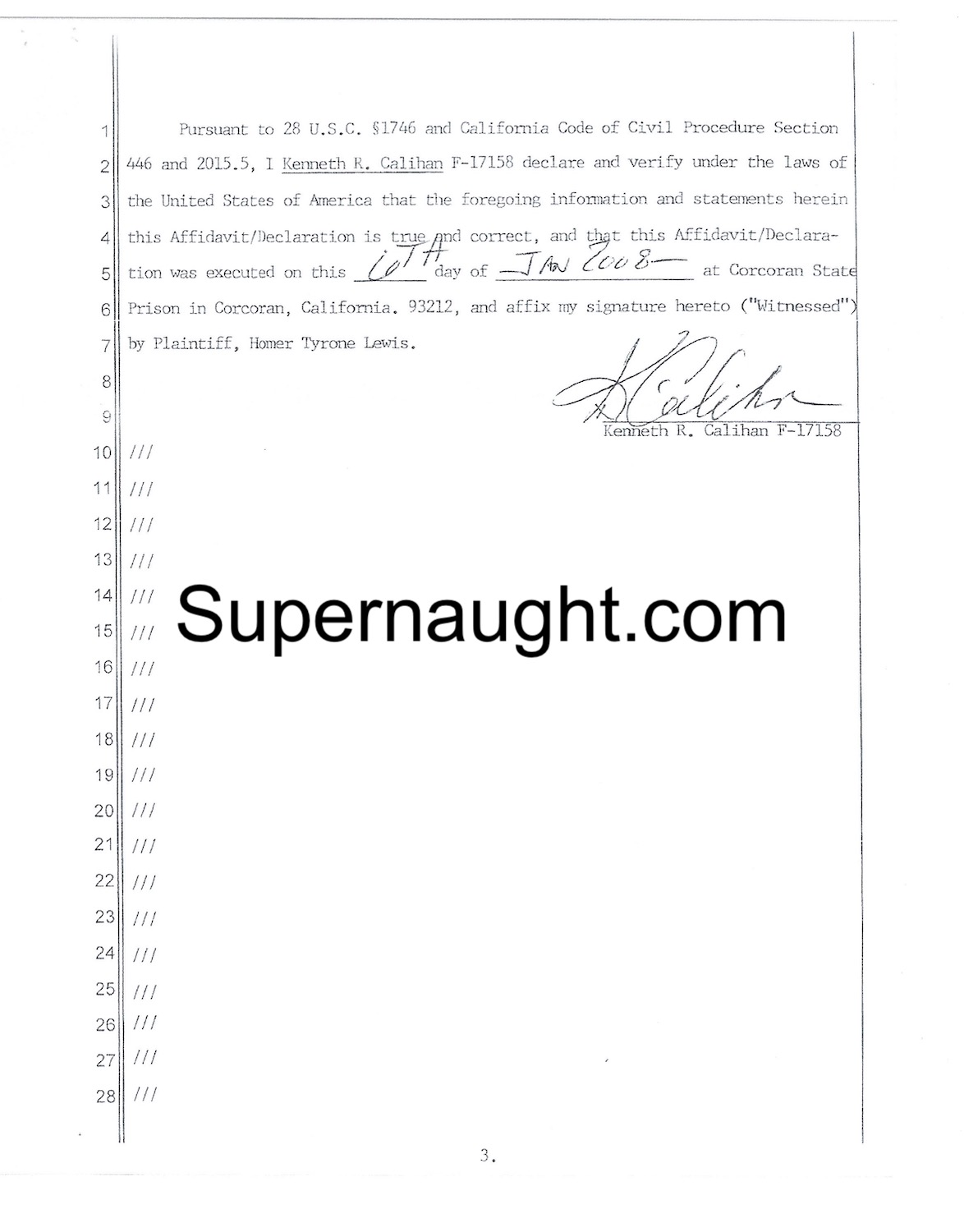 Kenneth Calihan Affidavit Homer Lewis v. James Tilton image 3