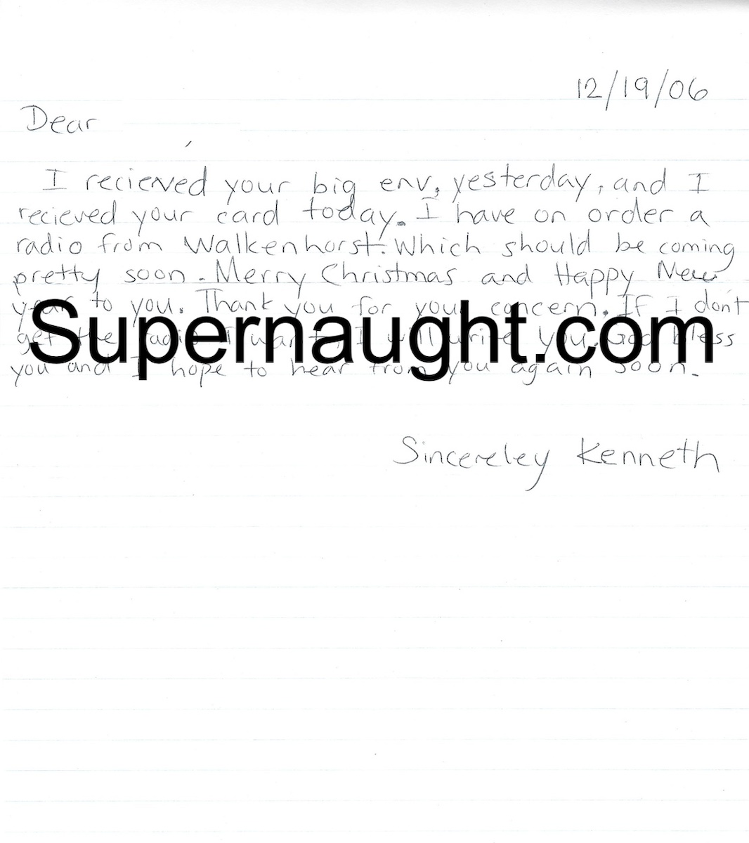 Kenneth Parnell Letter and Top Envelope Both Signed