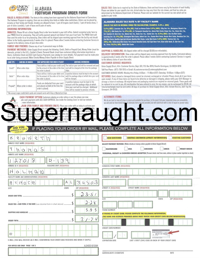 Kenneth Thomas Signed Order Form