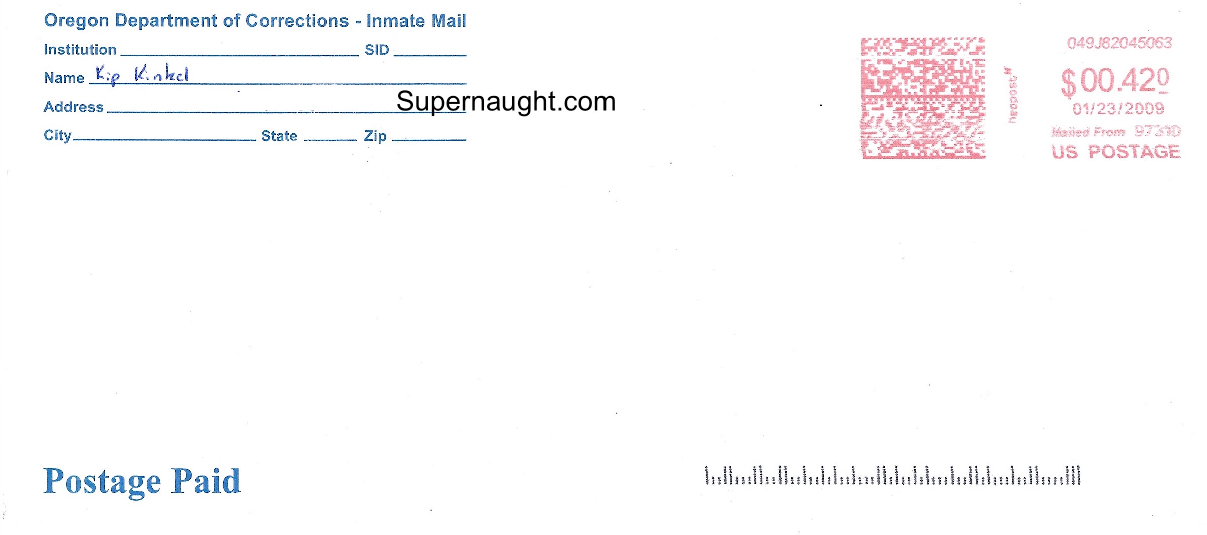 Kip Kinkel Signed Envelope with Prison Commissary Form image 3