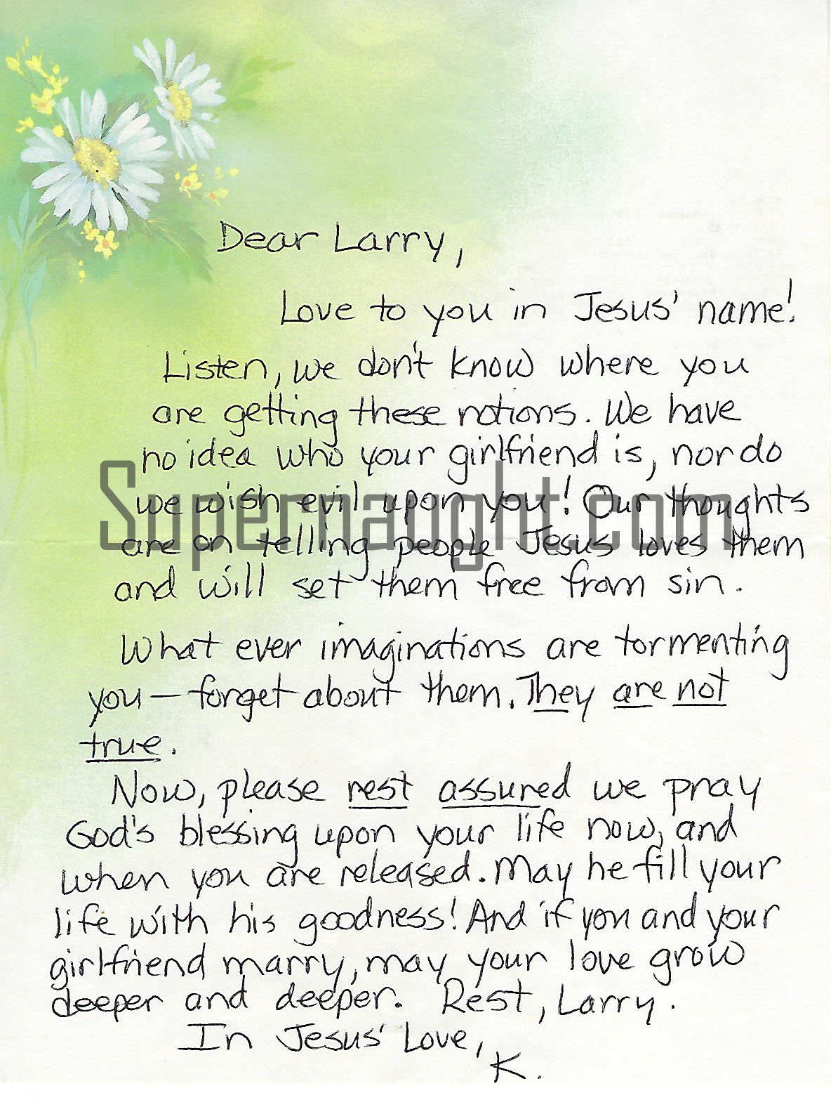 Kristin Watson Signed Letter with Envelope to Larry Melton Manson Family