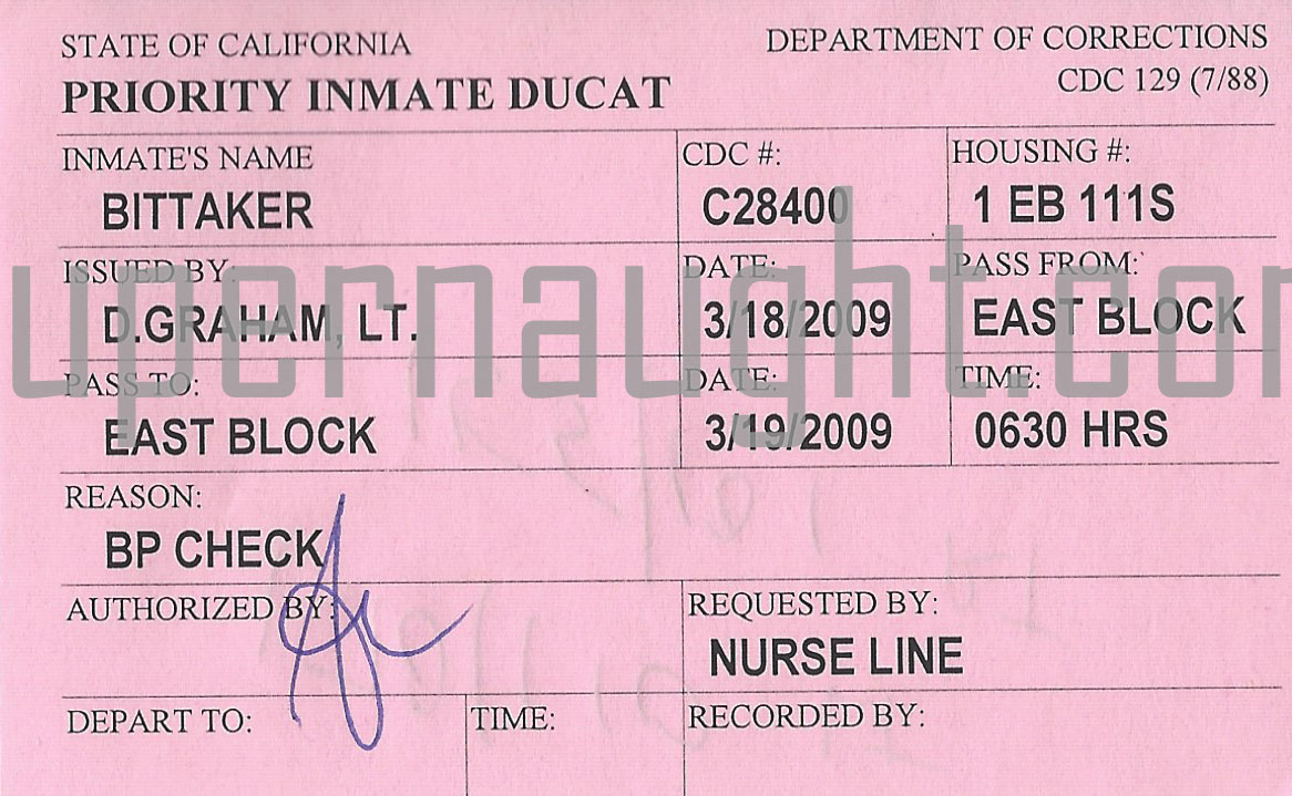 Lawrence Bittaker Inmate Ducat Medical Pass