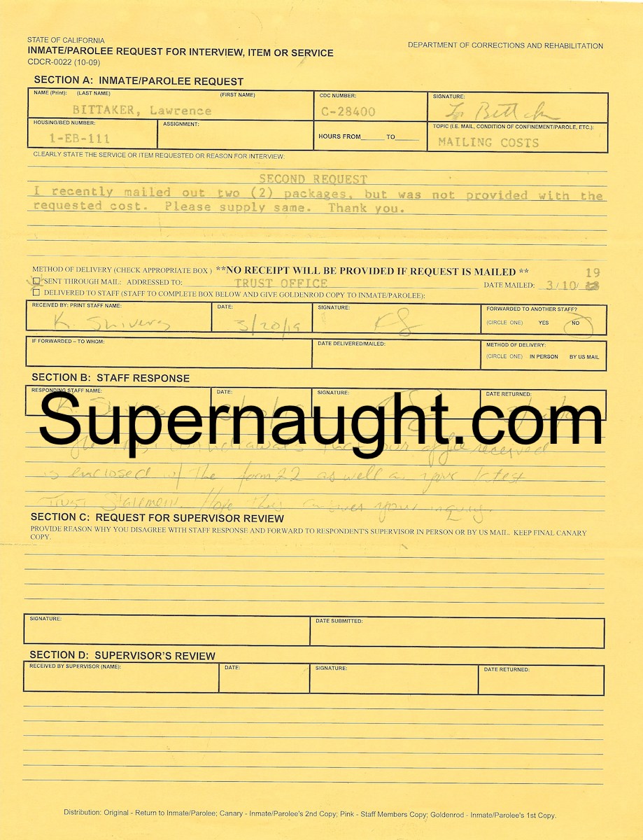 Lawrence Bittaker Signed Inmate Request image 2