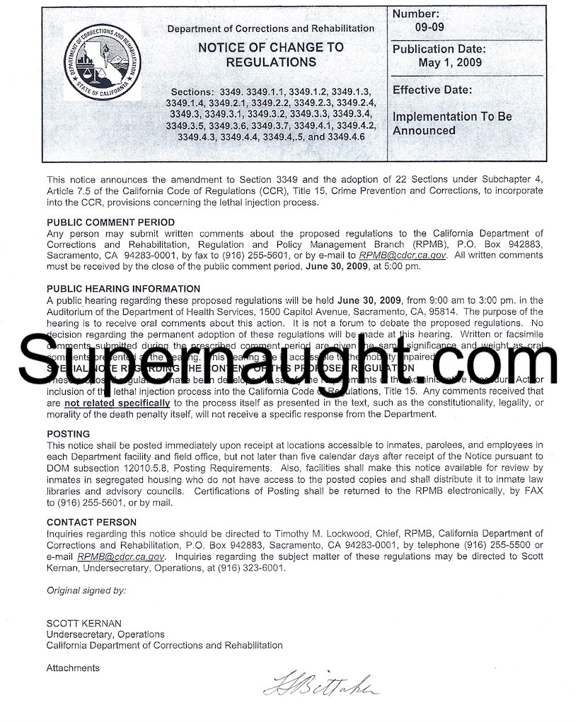 Lawrence Bittaker Signed Notice To Change of Regulations
