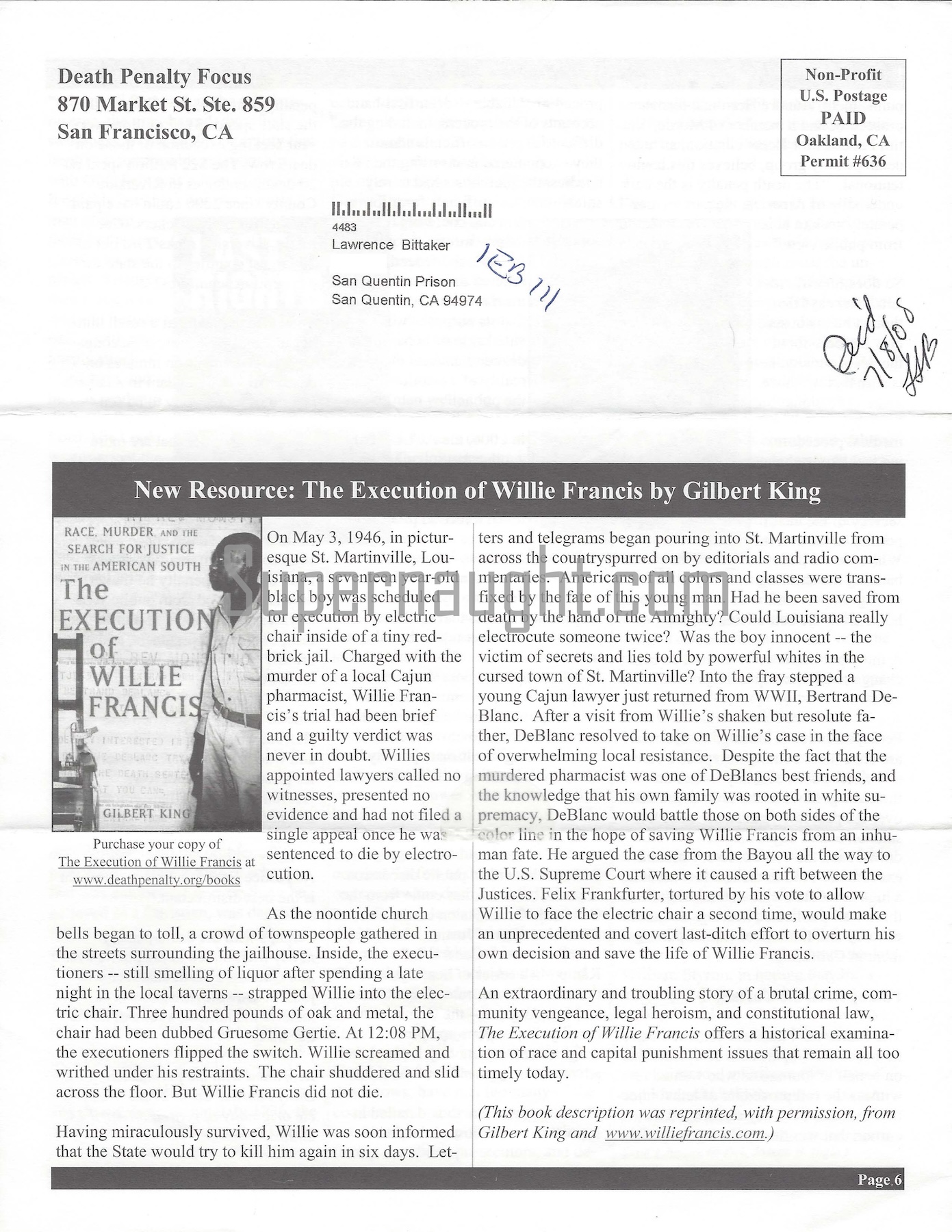 Lawrence Bittaker The Sentry Death Penalty Focus Signed