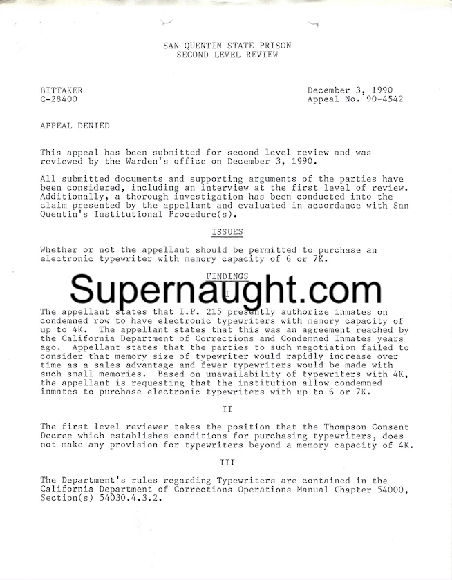 Lawrence Bittaker Typewriter Appeal Signed by Warden image 5