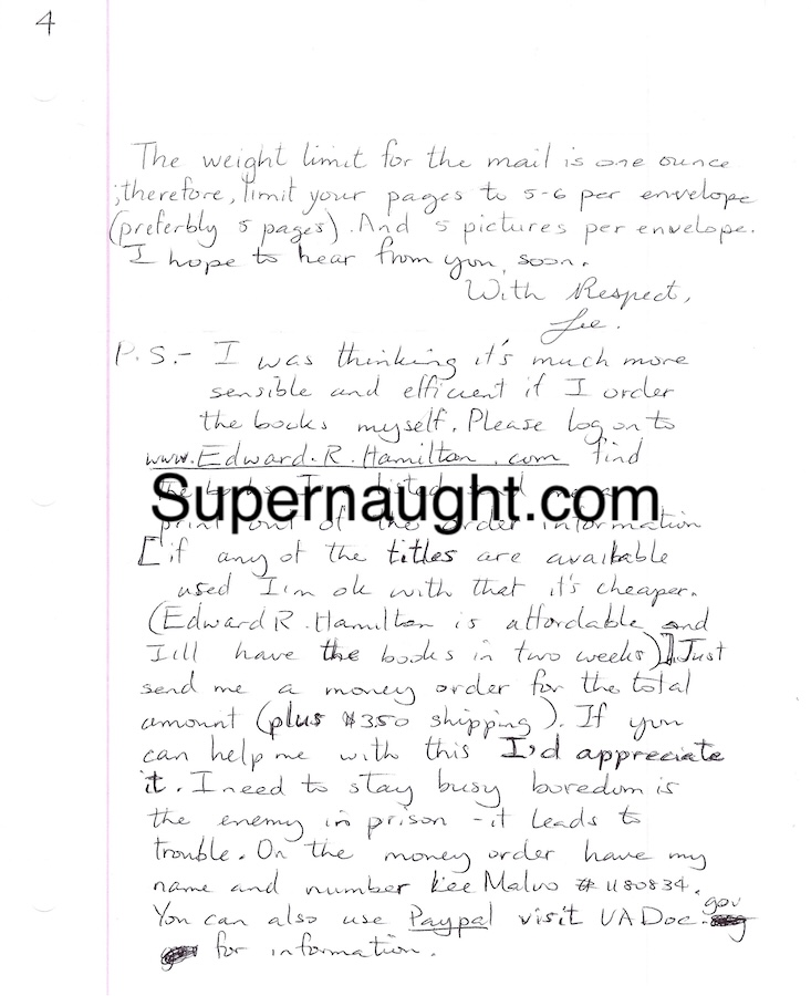 Lee Malvo Seven Page Letter with Two Self Portraits with Envelope Signed image 7