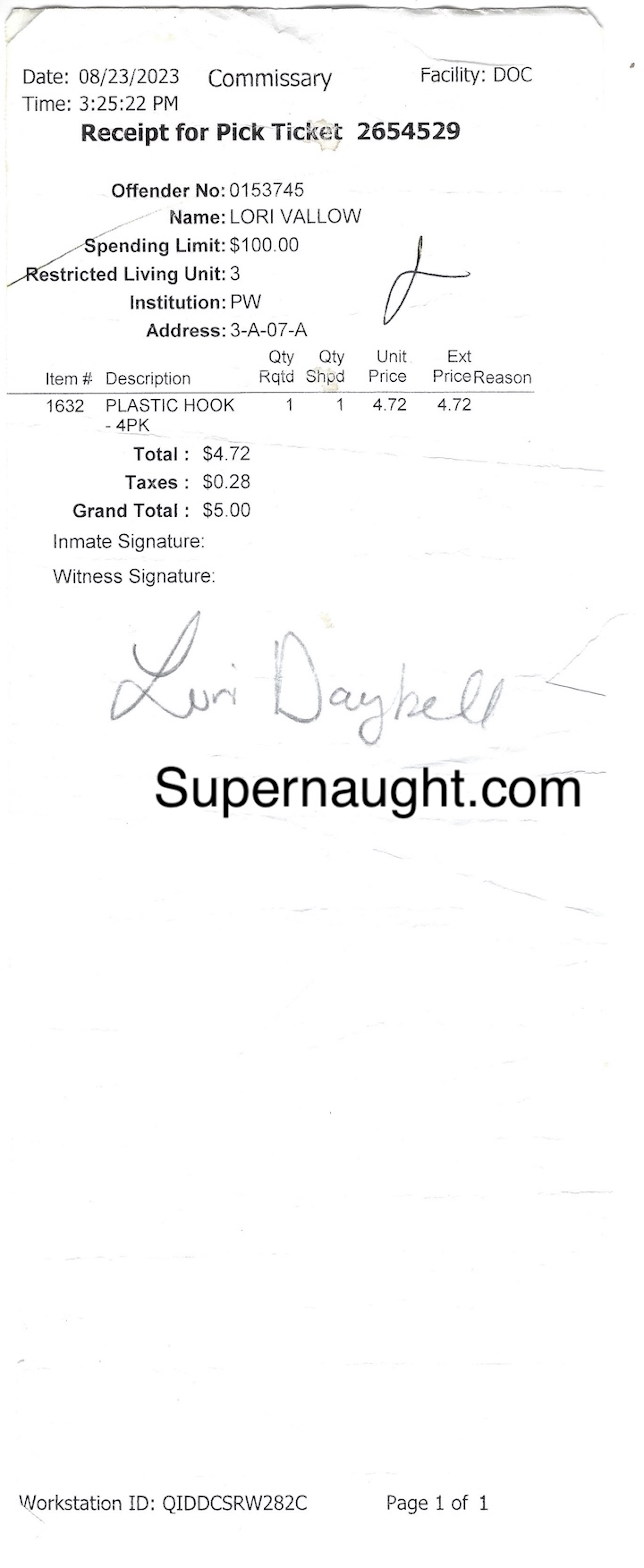 Lori Daybell Signed Receipt