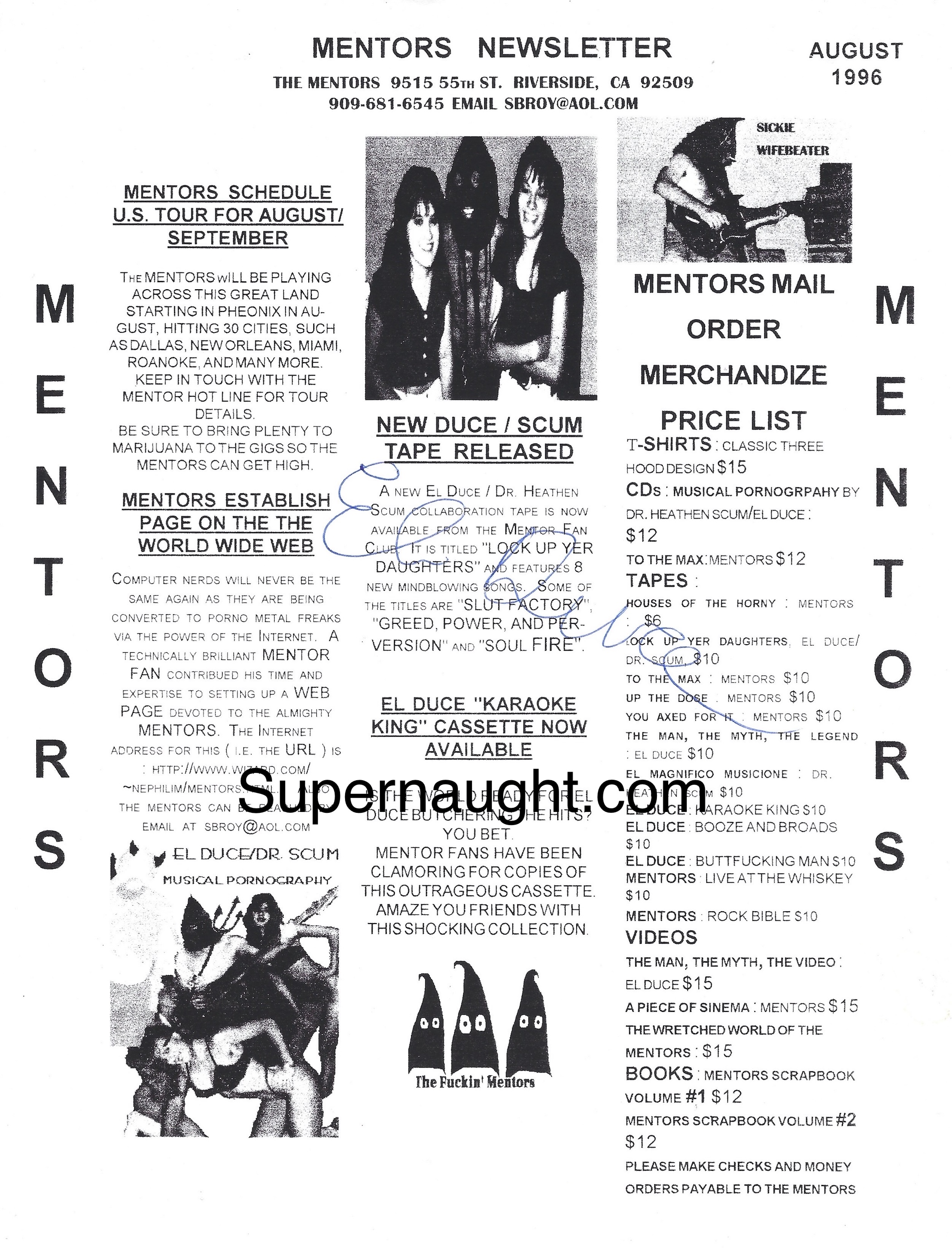 Mentors August 1996 Newsletter Signed by El Duce