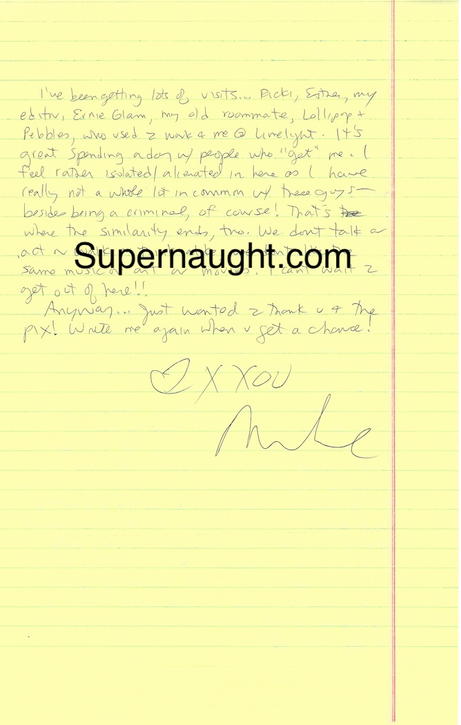 Michael Alig Signed Letter with Hand Drawn Heart