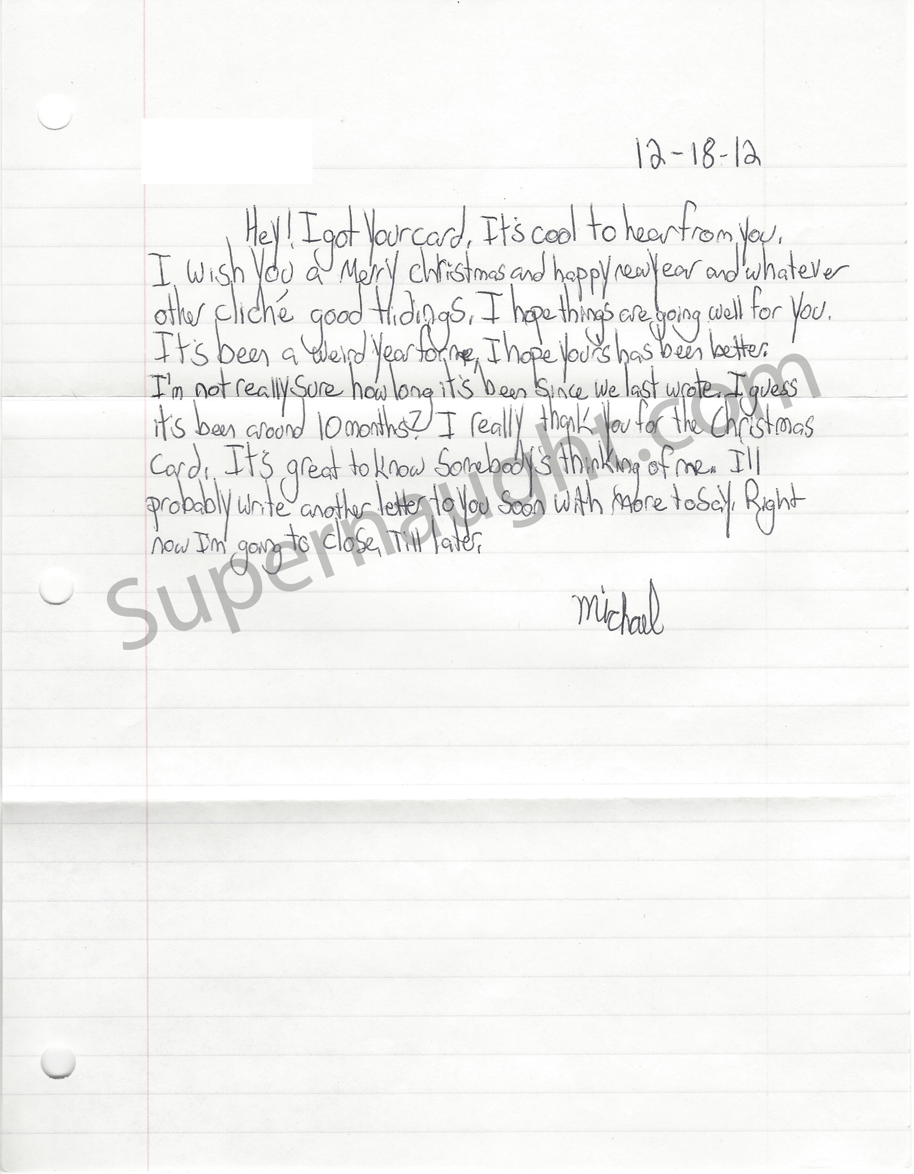 Michael Carneal Signed Letter and Envelope Set