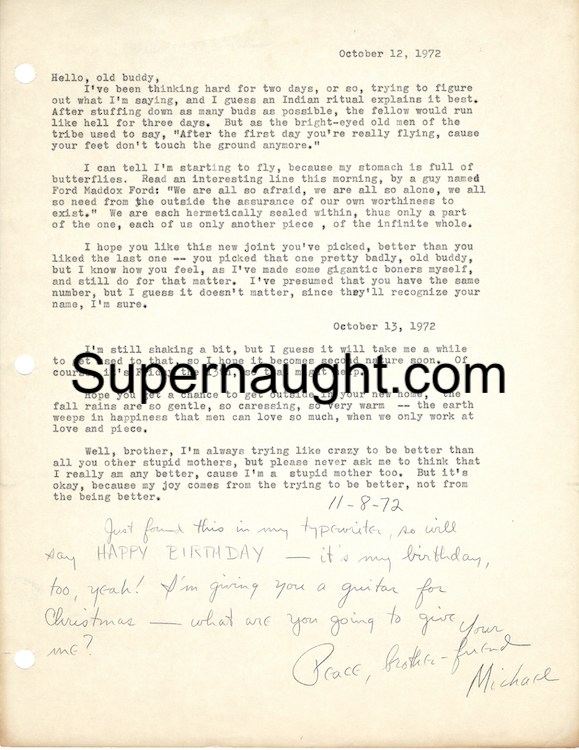 Michael Feeney 1972 Signed Letter to Charles Manson