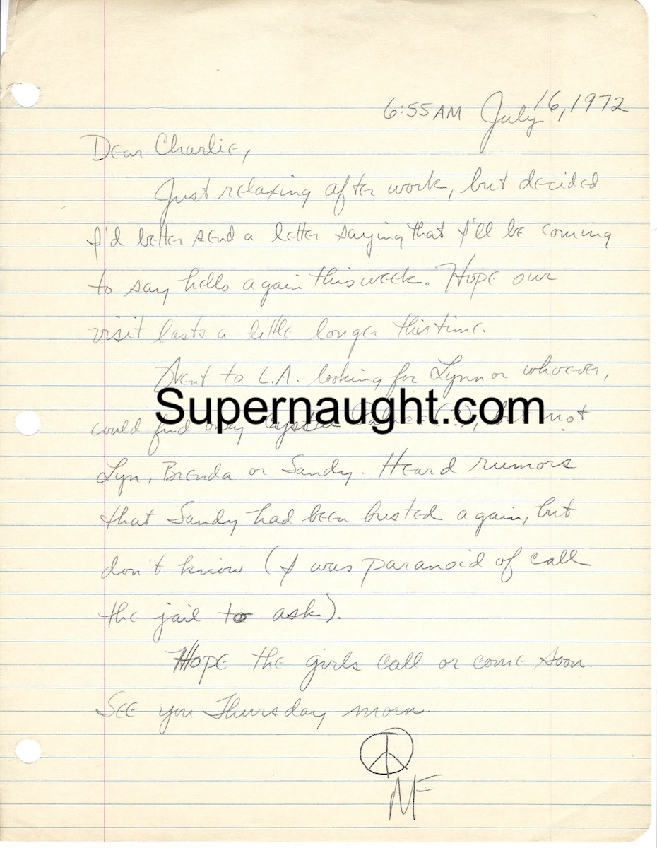 Michael Feeney Letter to Charlie Manson