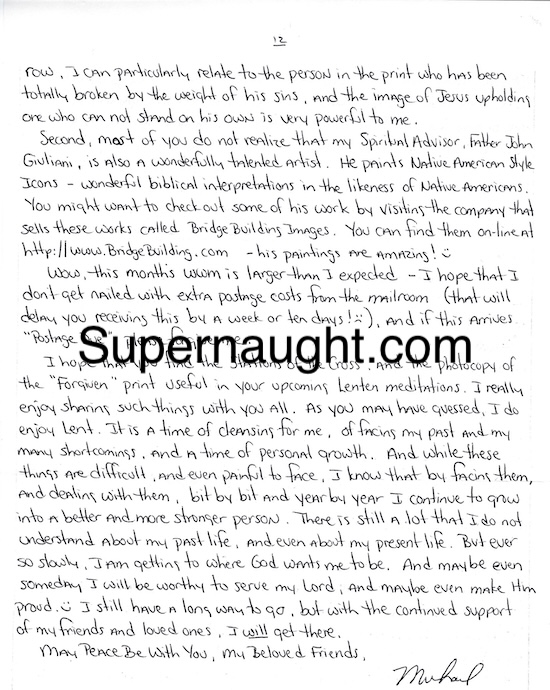 Michael Ross Newsletter and Signed Envelope Feb 2002 image 2