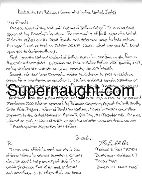 Michael Ross Newsletter and Signed Envelope Sept 2000 image 2