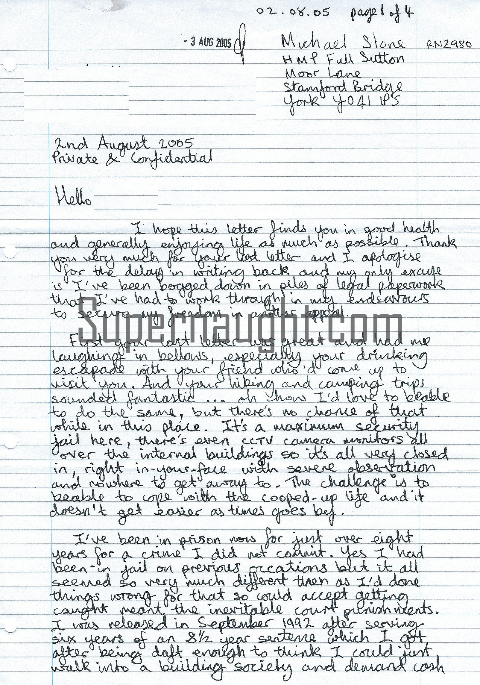 Michael Stone Four Page Letter Signed Twice With Envelope Set