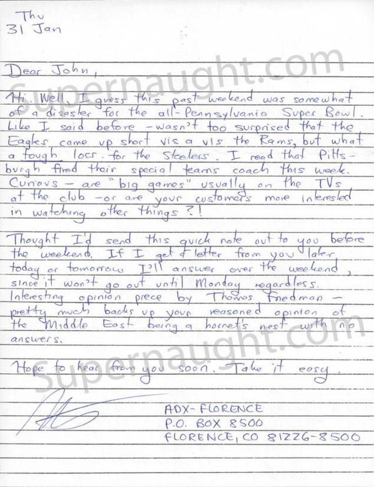 Michael Swango MD Signed Prison Letter
