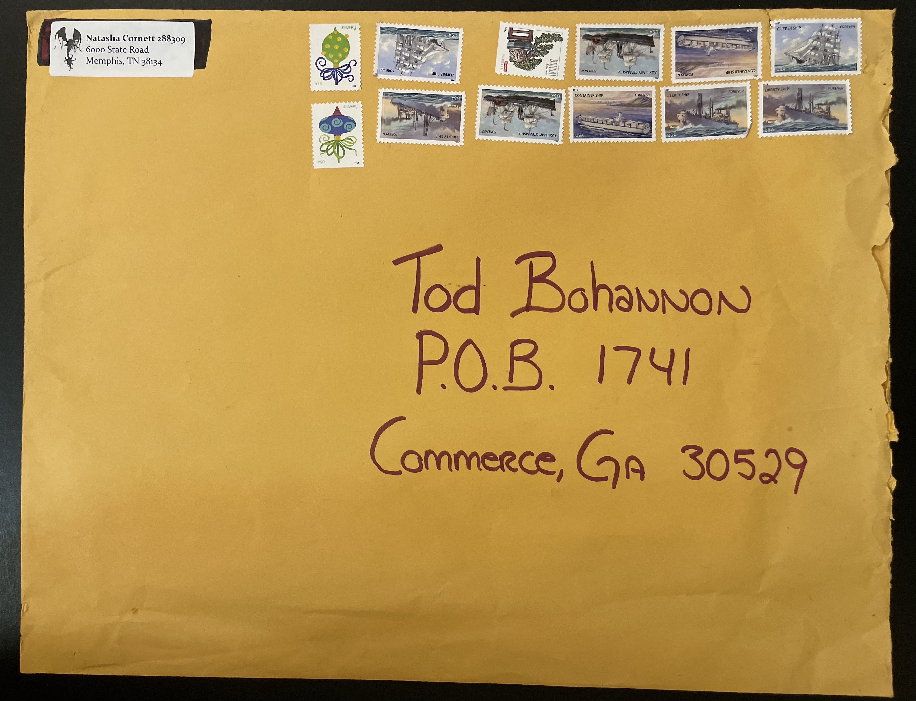 Natasha Cornett Handwriting on Envelope