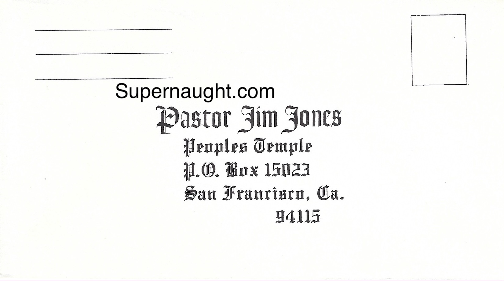 Pastor Jim Jones People's Temple Envelope Jonestown