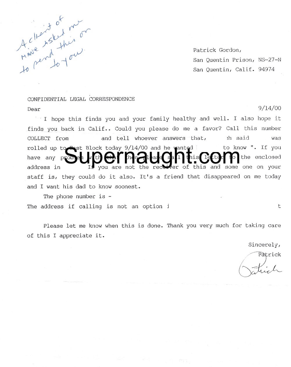 Patrick Gordon Signed Letter with Envelope