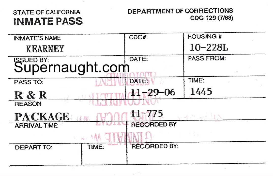 Patrick Kearney Inmate Pass Signed