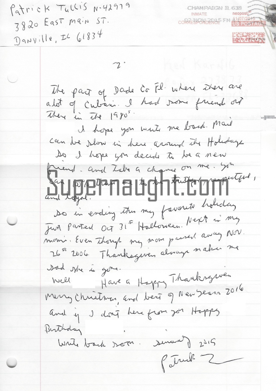 Patrick Tullis Letter and Envelope Set Both Signed Paroled