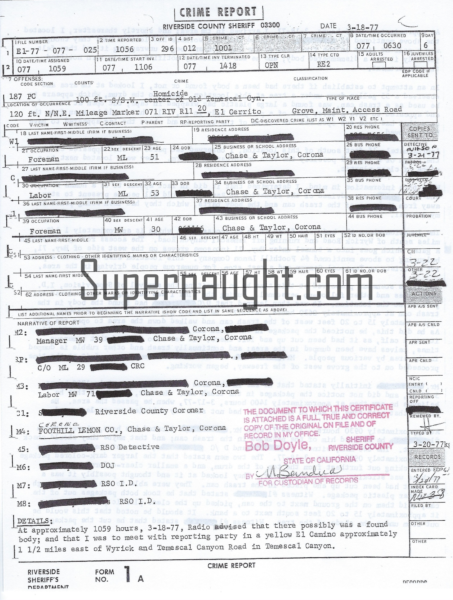 Patrick Wayne Kearney 1977 Crime Report 106 Pages
