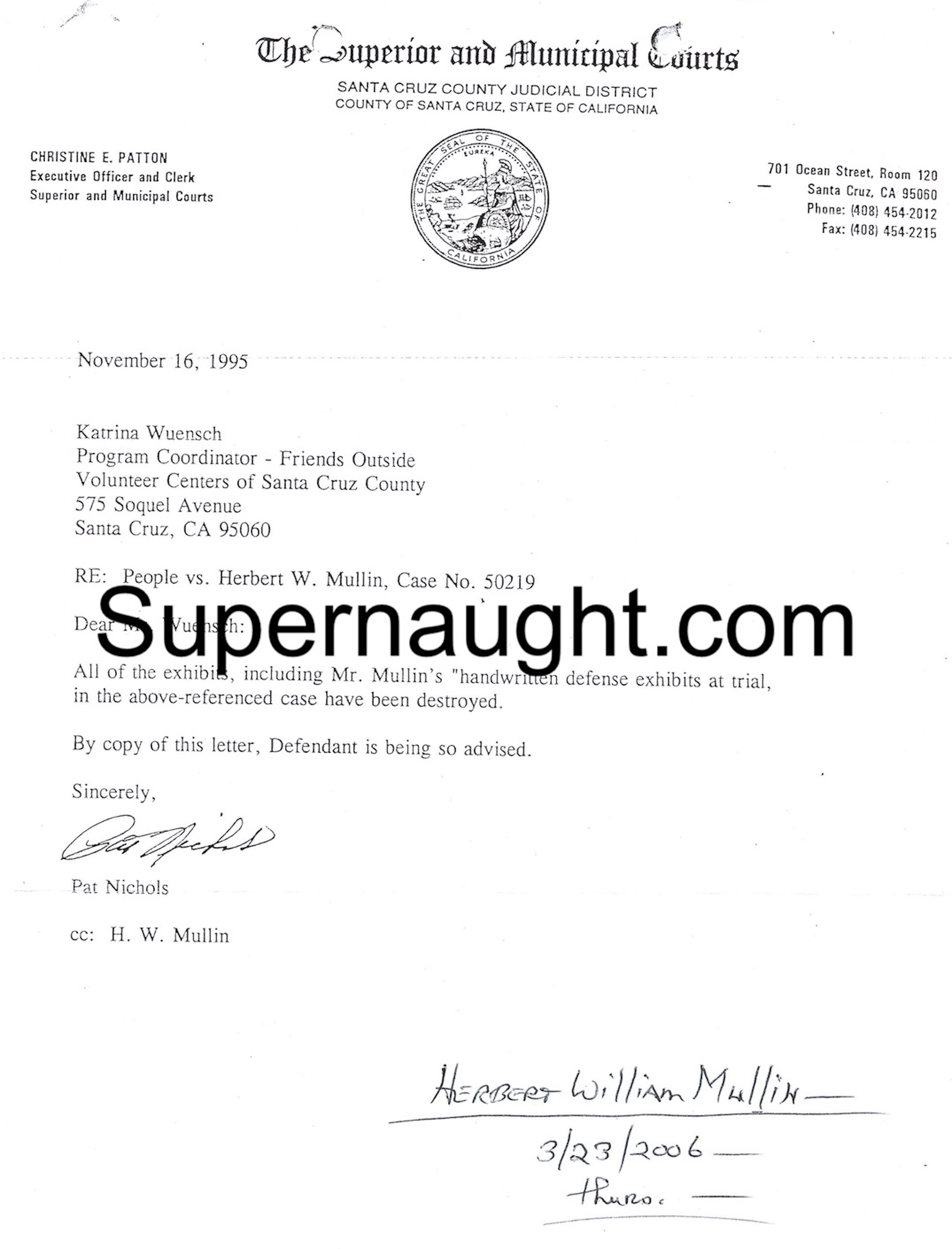 People v. Herbert Mullin Letter Signed