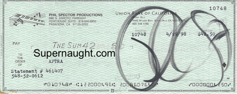Phil Spector Autographed Check
