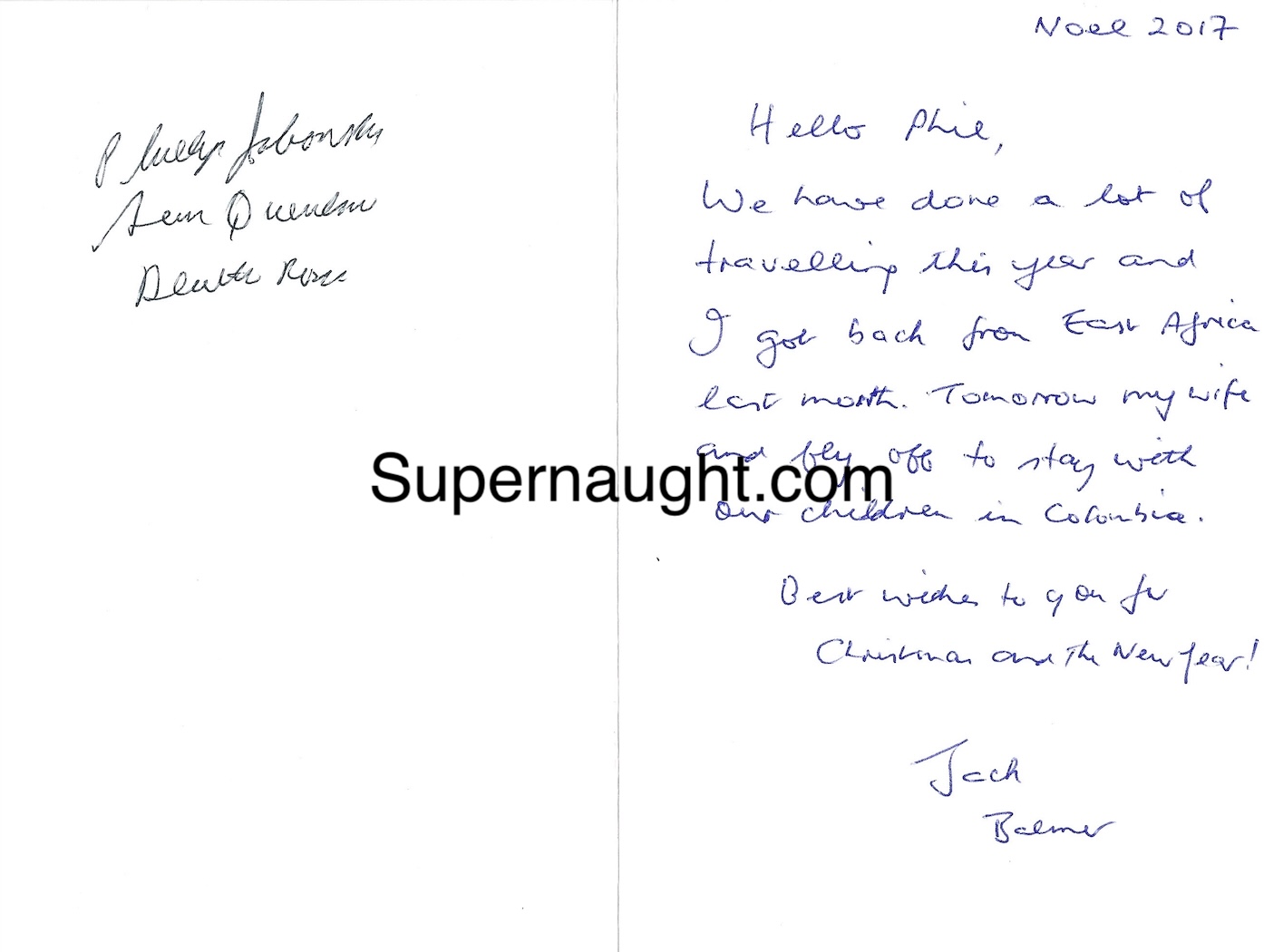 Phillip Jablonski Christmas Card sent to Jablonski Signed by Both