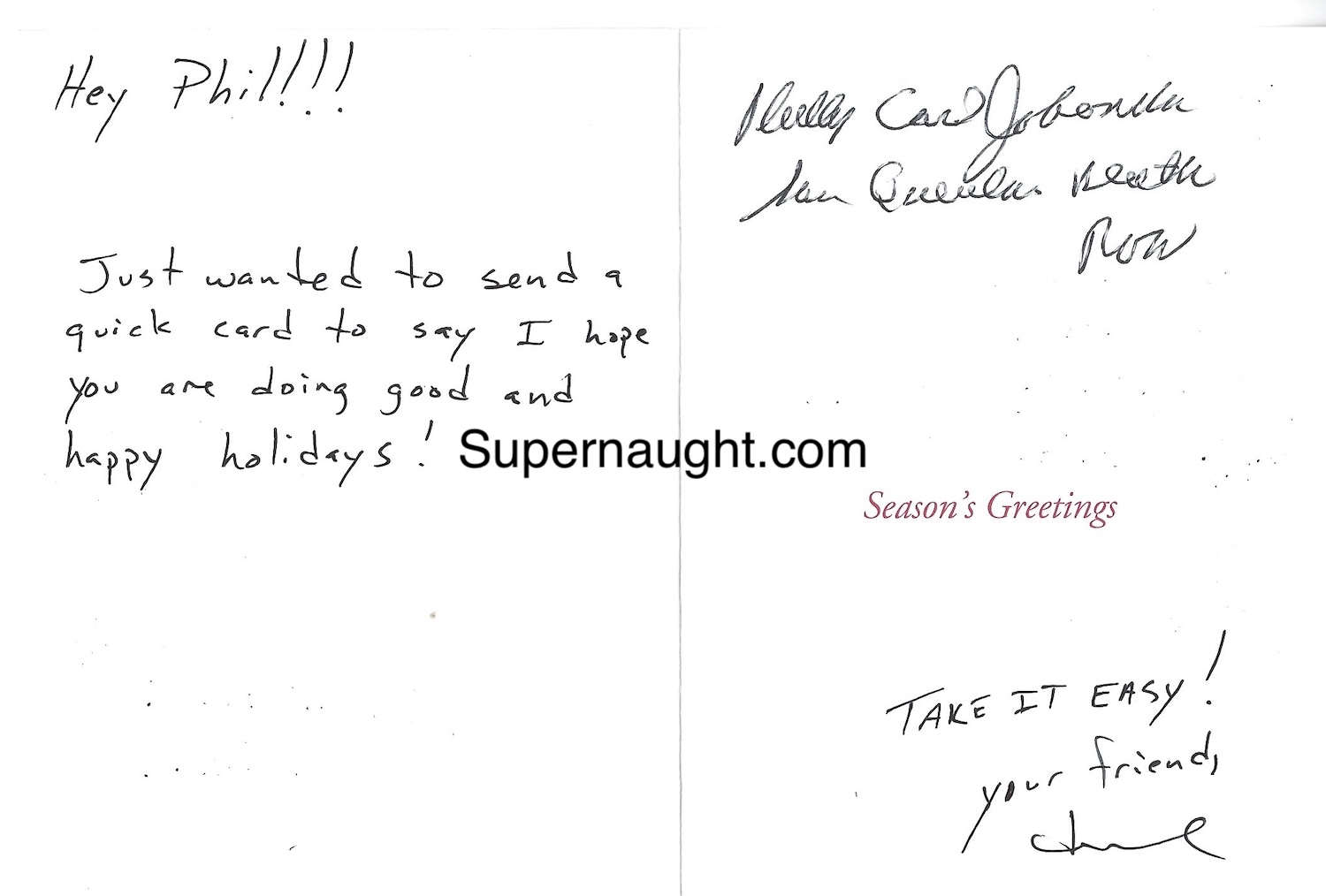 Phillip Jablonski Christmas Card to Jablonski Signed by Both