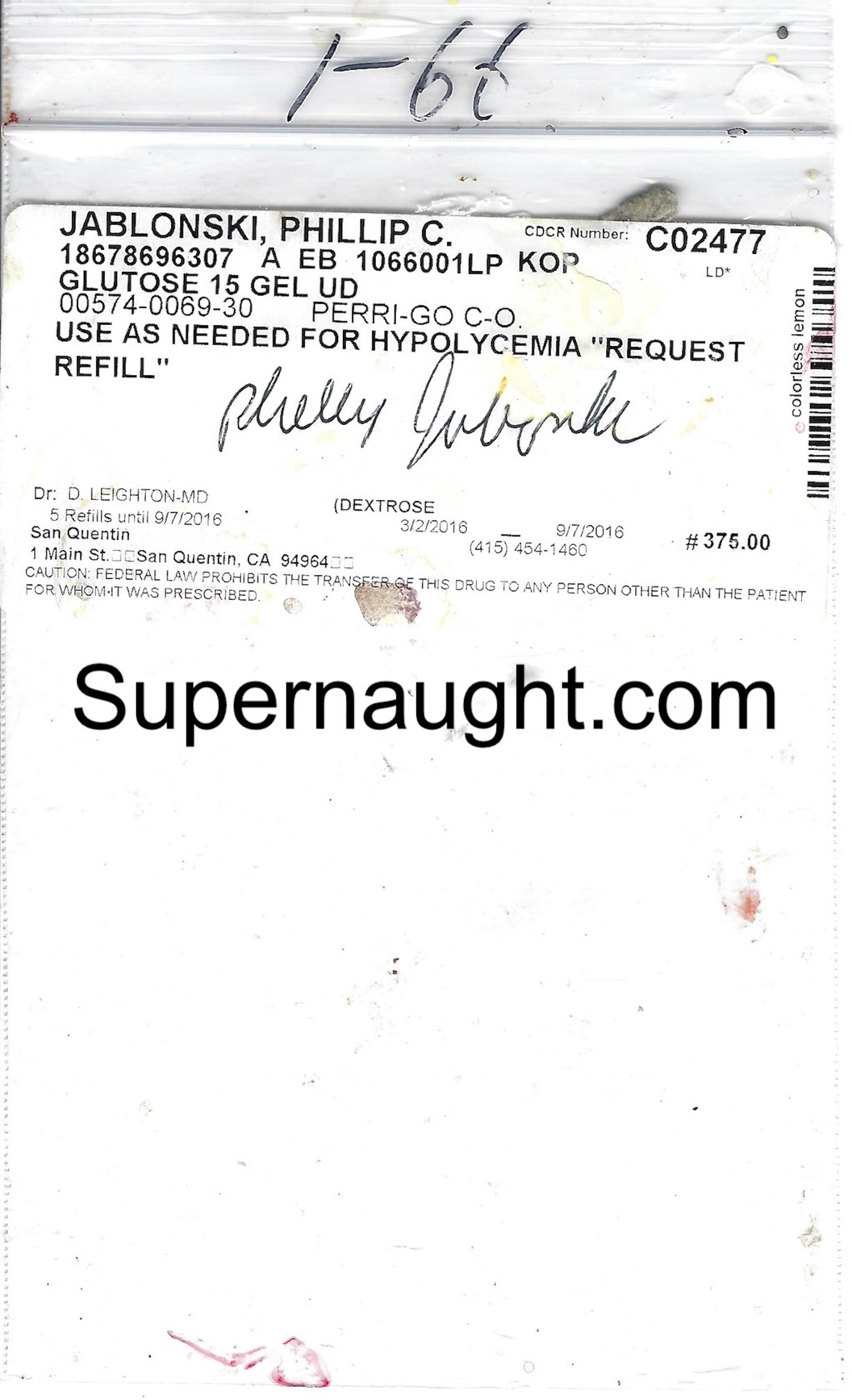 Phillip Jablonski Prescription Packaging Hand Signed San Quentin Pharmacy
