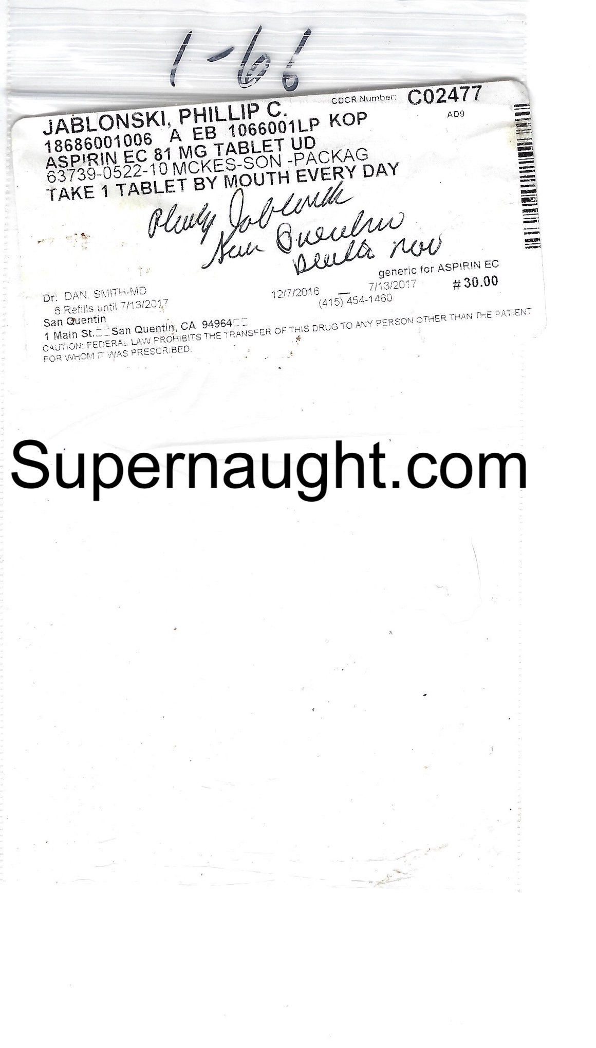 Phillip Jablonski San Quentin Pharmacy Signed