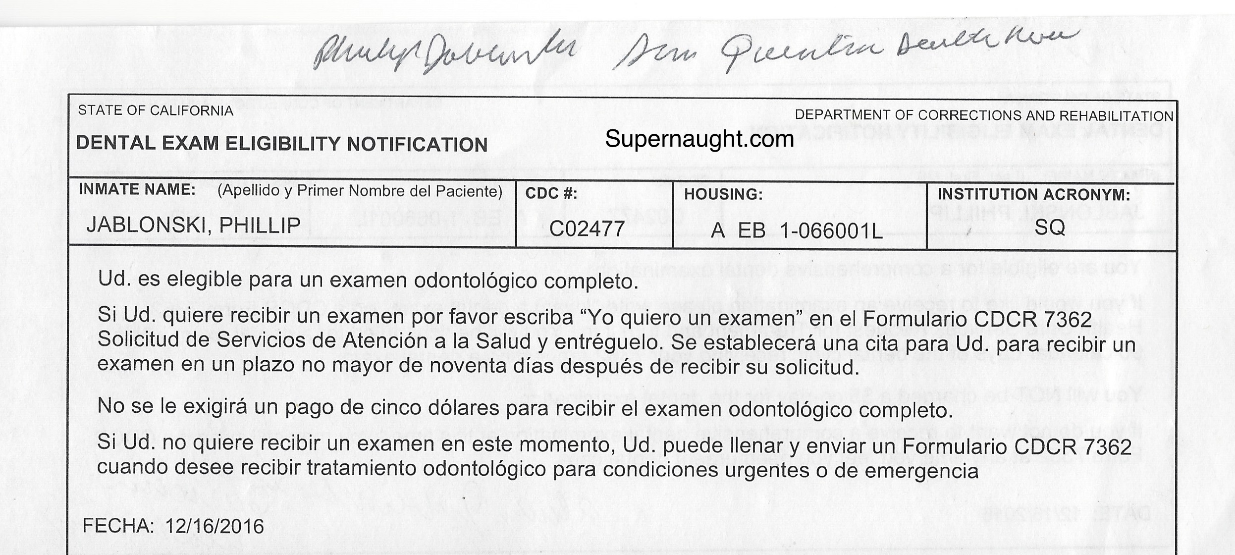 Phillip Jablonski Signed Dental Exam Notice image 2