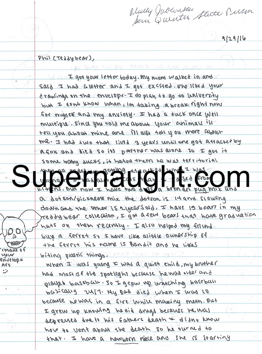 Phillip Jablonski Signed Fan Letter and Drawing