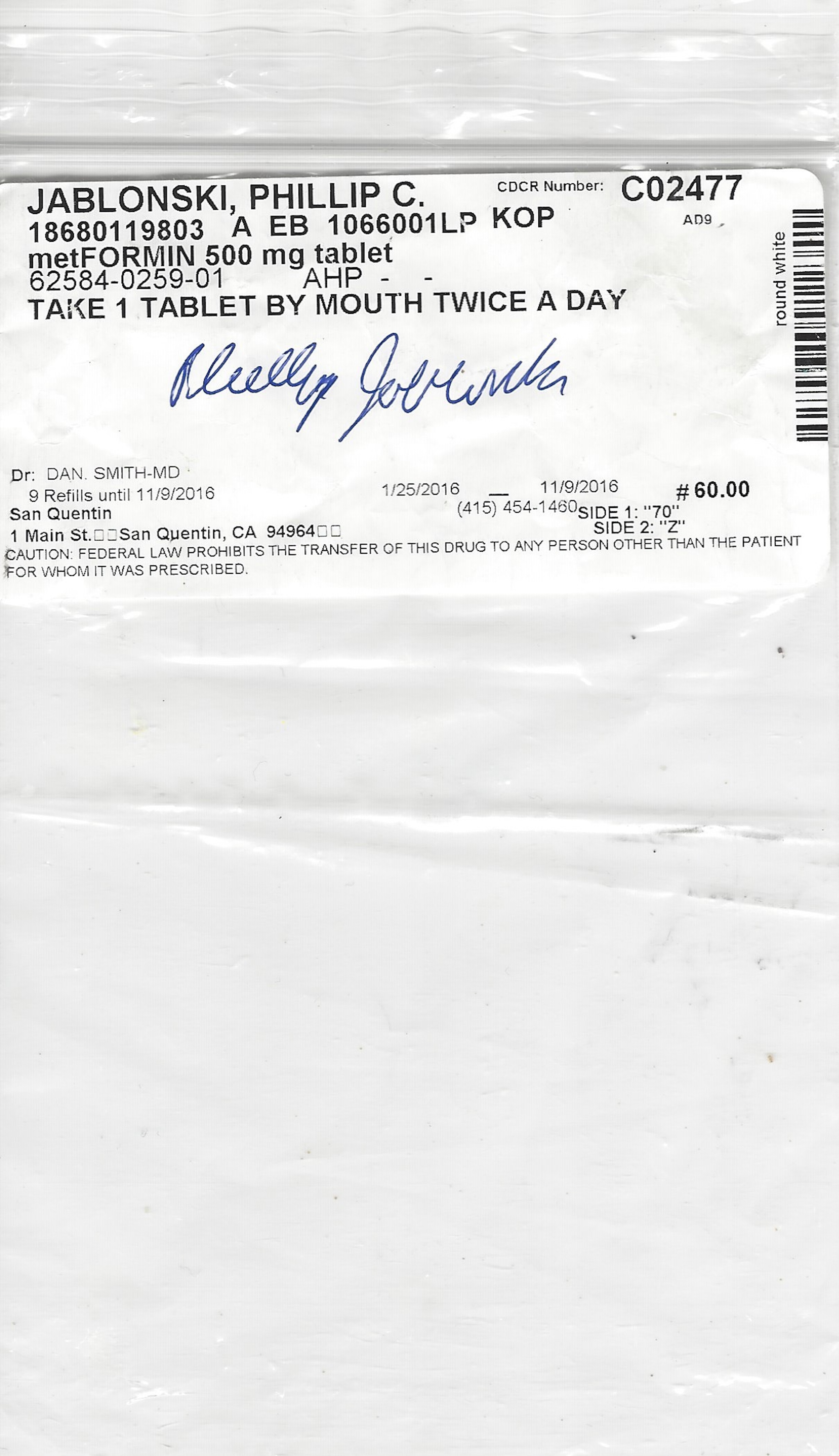 Phillip Jablonski Signed Prescription Package