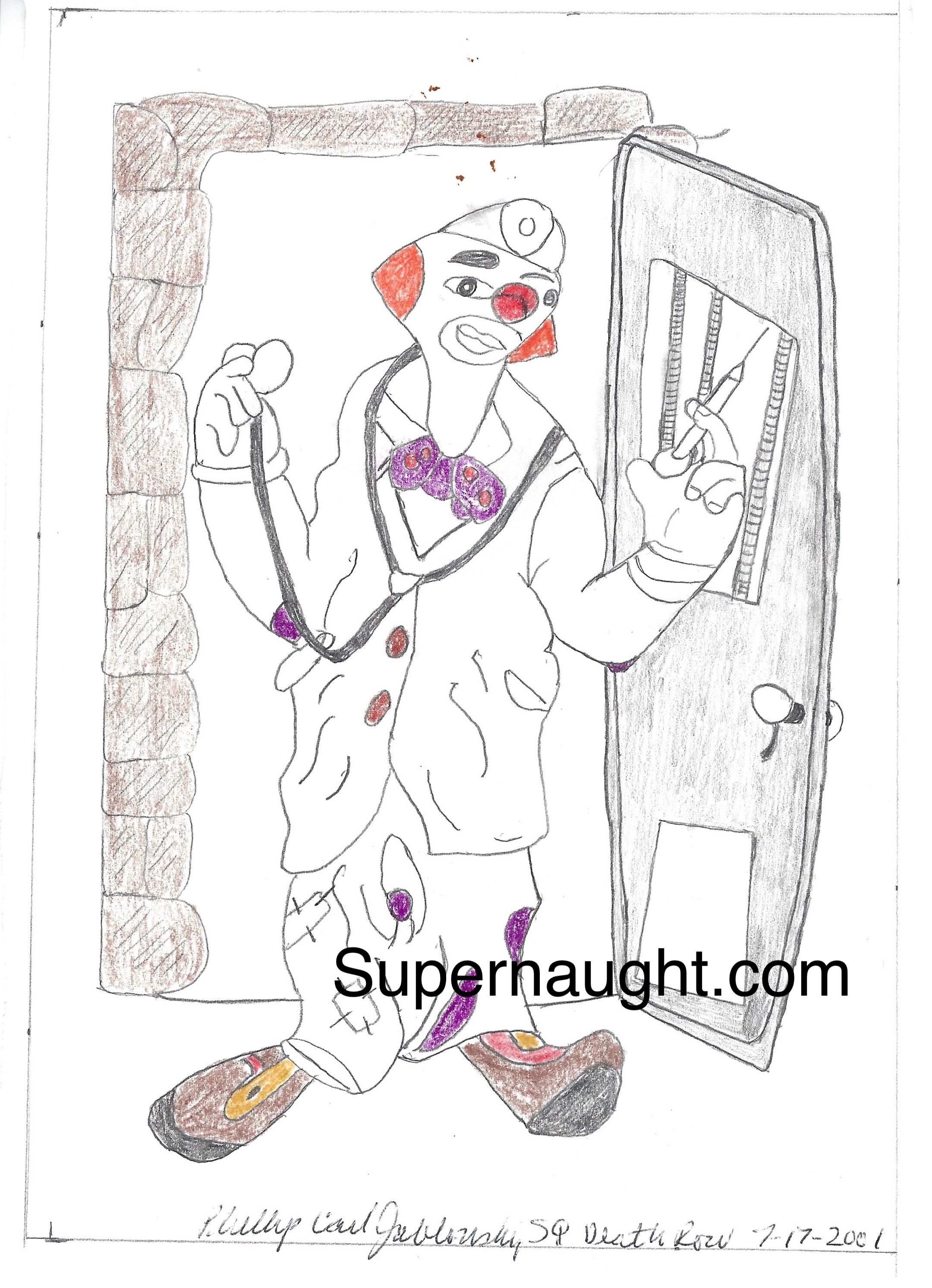 Phillip Jablonski Vintage Clown Drawing Signed