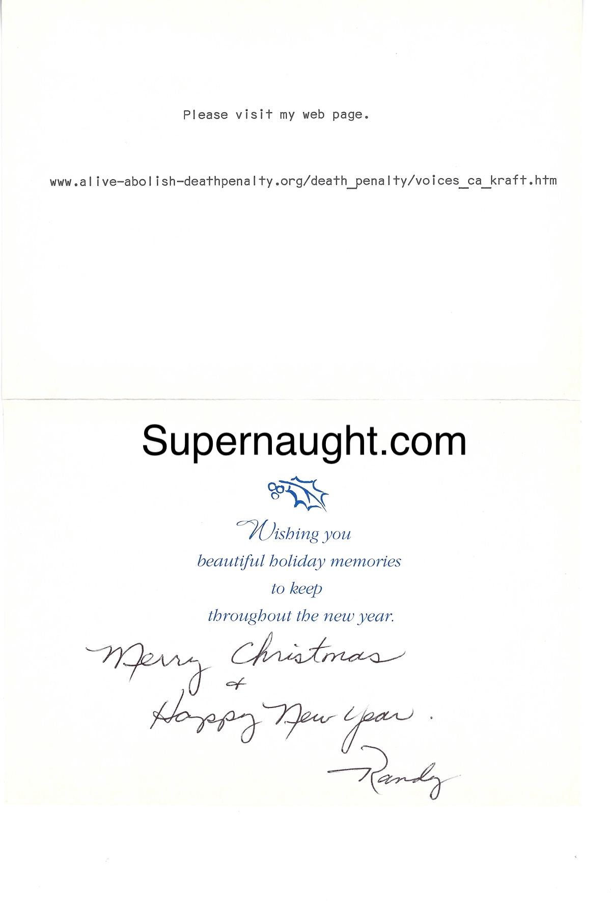 Randy Kraft Signed Christmas Card with Envelope