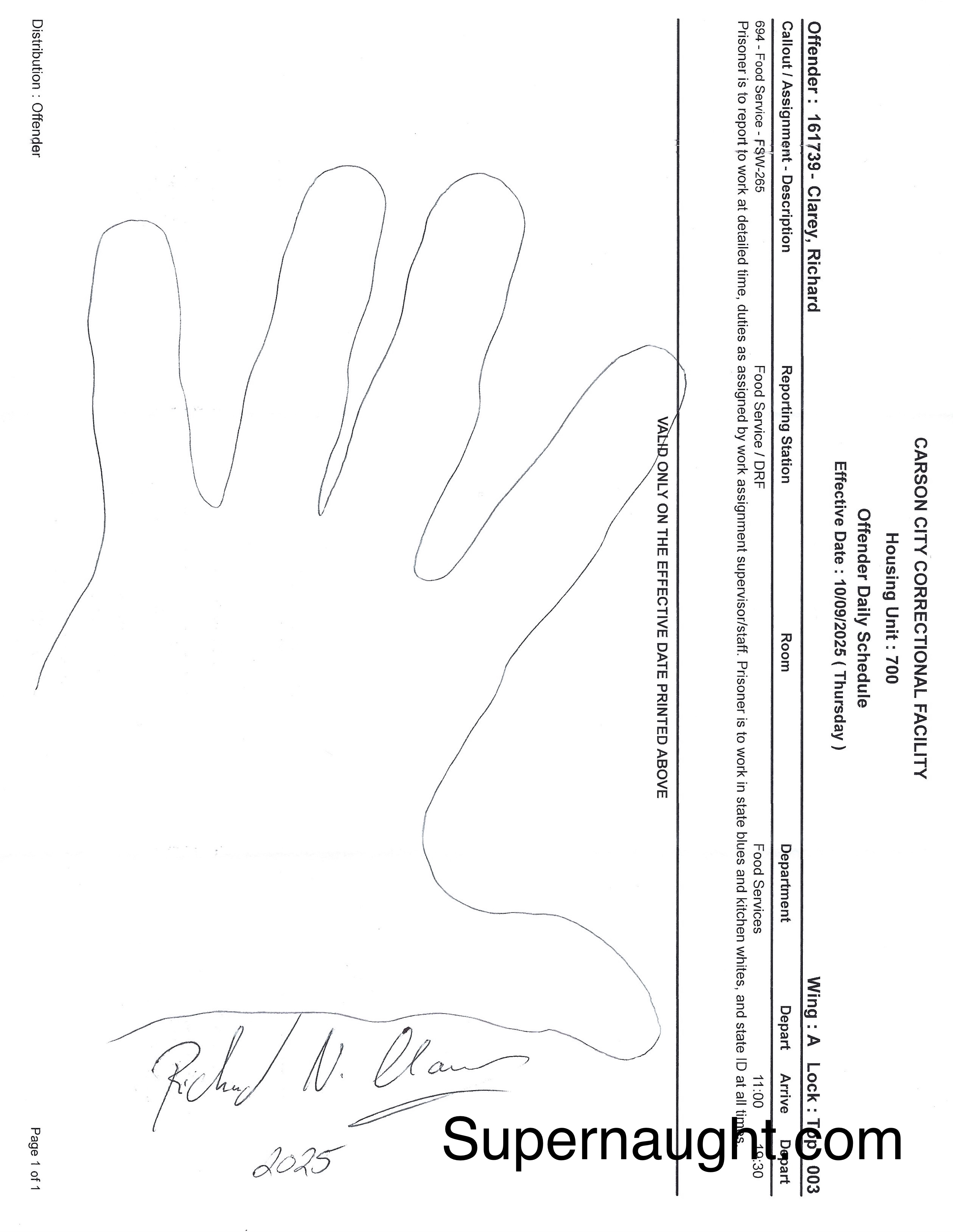 Richard Clarey Signed Left Hand Tracing