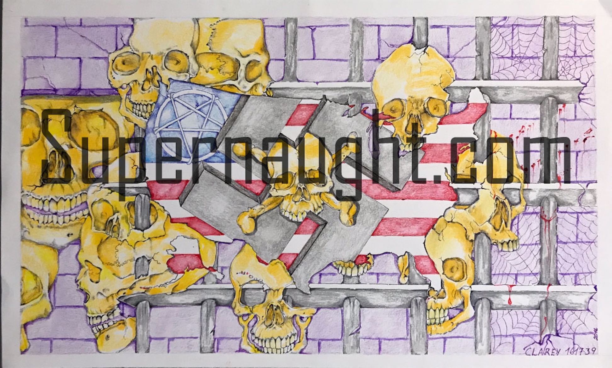 Richard Clarey Skulls Pentagram Prison Bars Artwork Signed