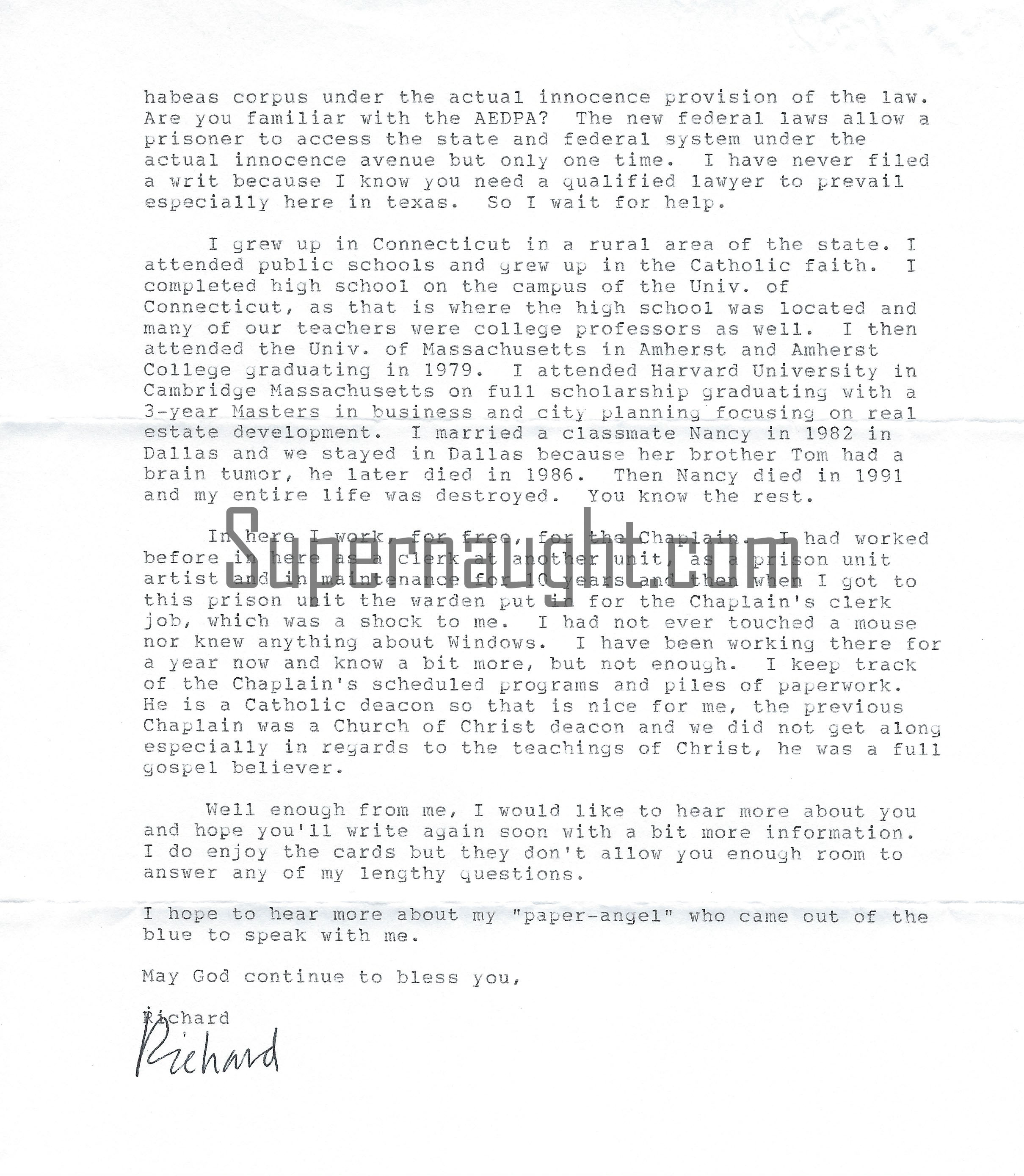 Richard Lyon Signed Letter With Envelope