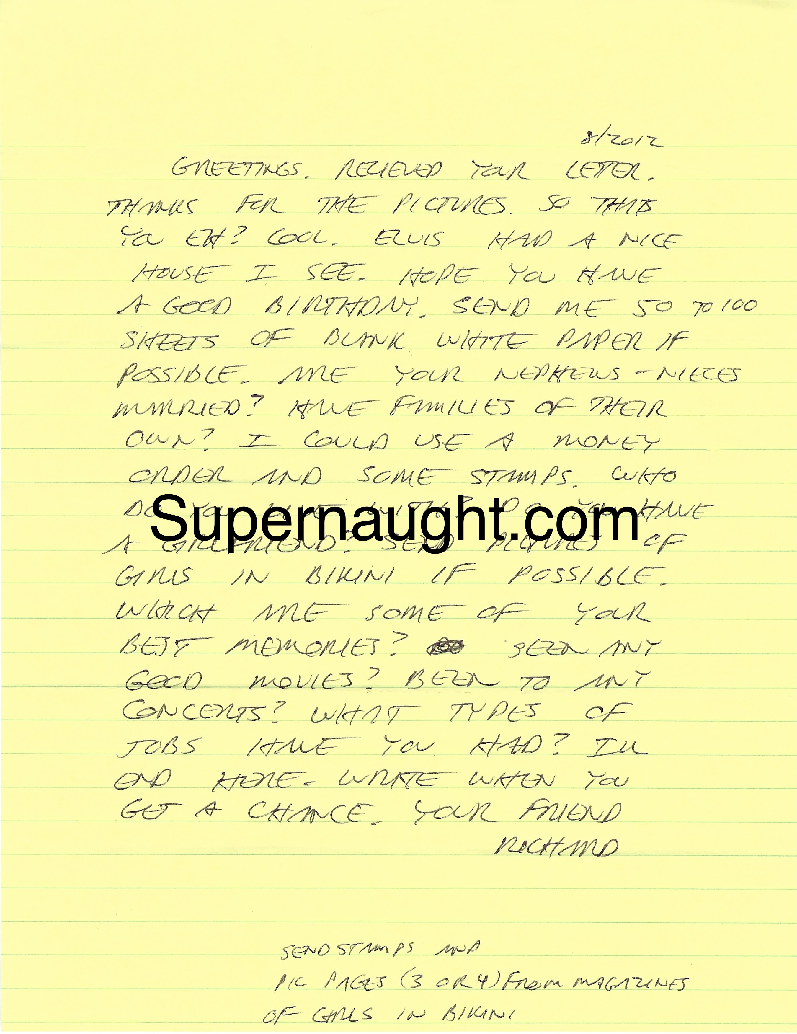 Richard Ramirez Handwritten Letter Signed 2012