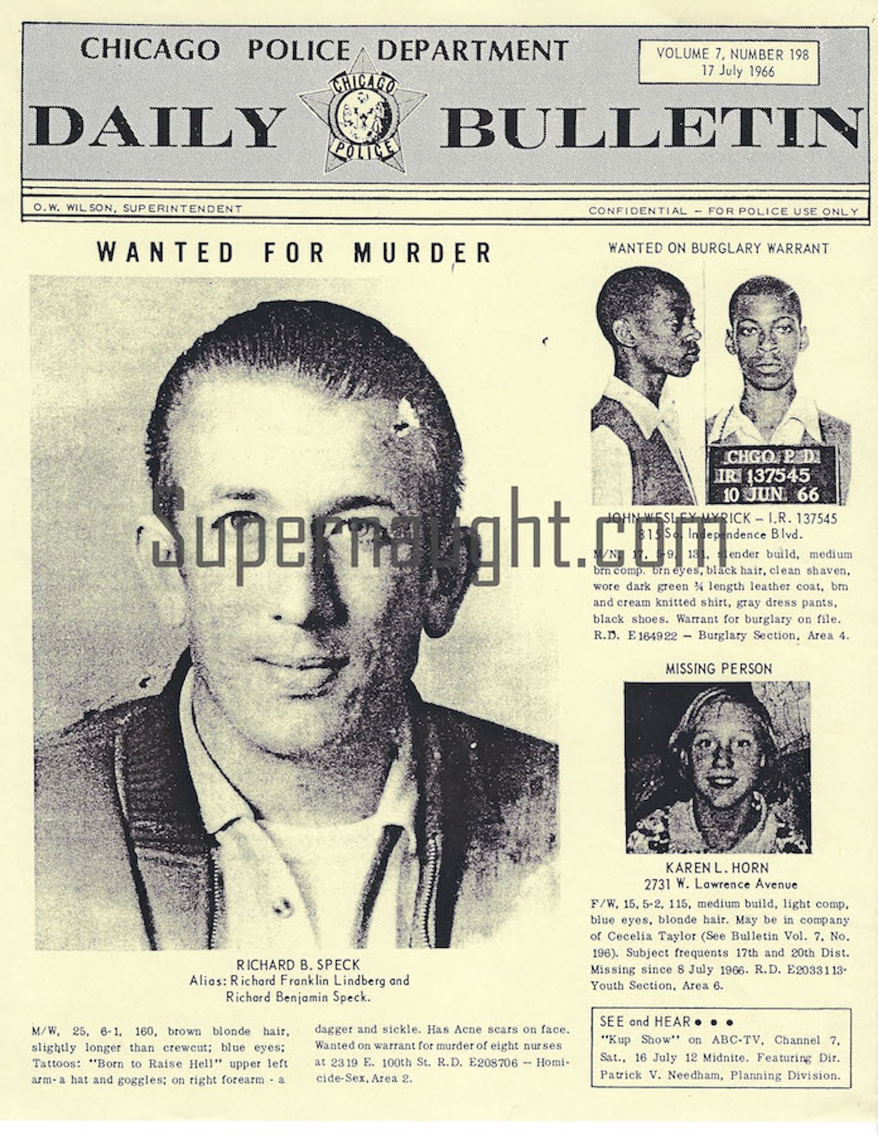 Richard Speck 1966 Wanted Flyers Two Replicas image 2