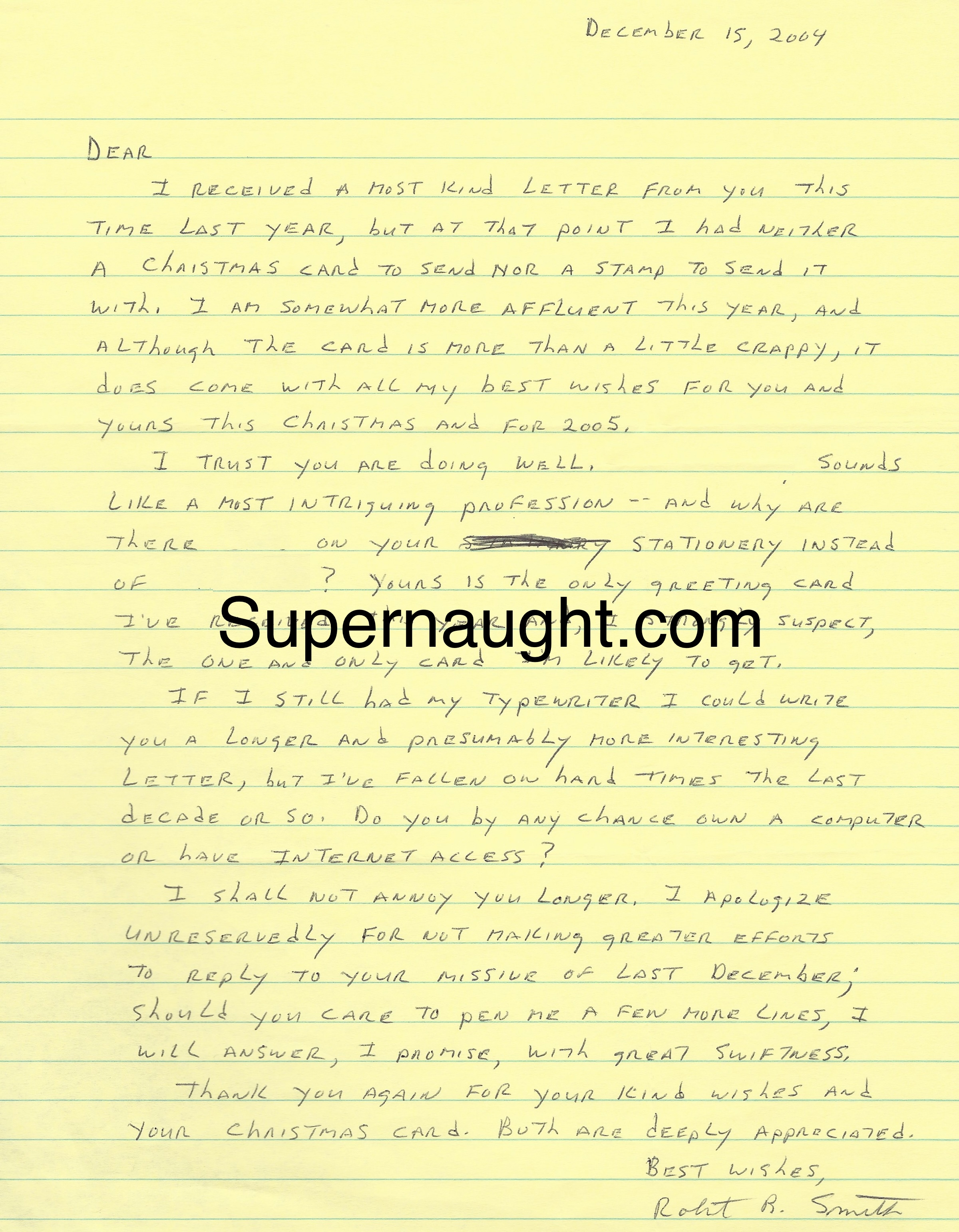 Robert Benjamin Smith Signed Letter