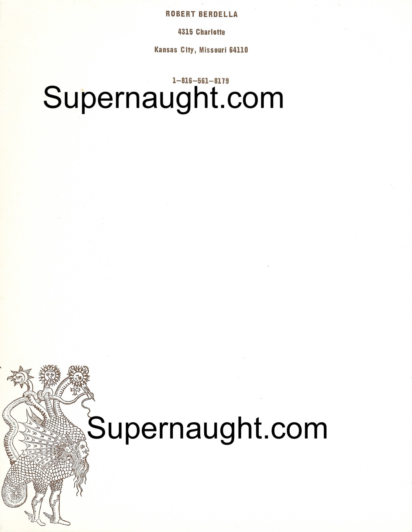 Robert Berdella Authentic Personal Stationary