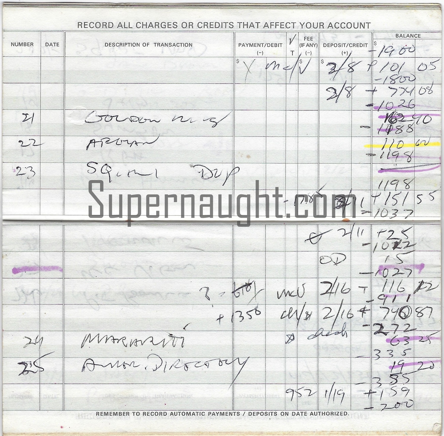 Robert Berdella Checkbook Register Signed