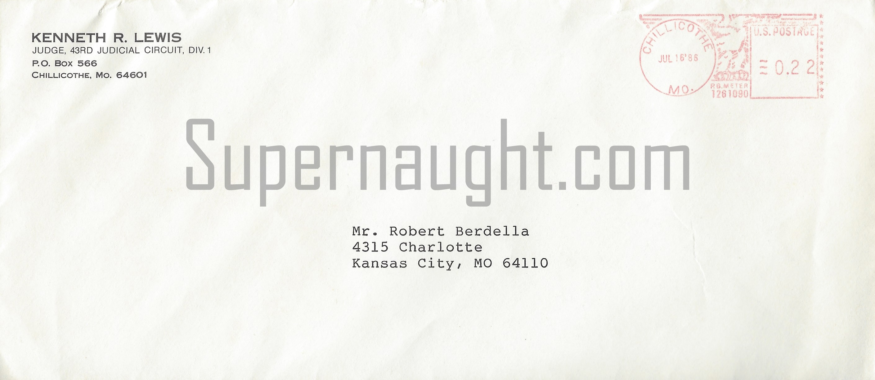 Robert Berdella Letter From Judge Lewis Signed With Envelope image 2